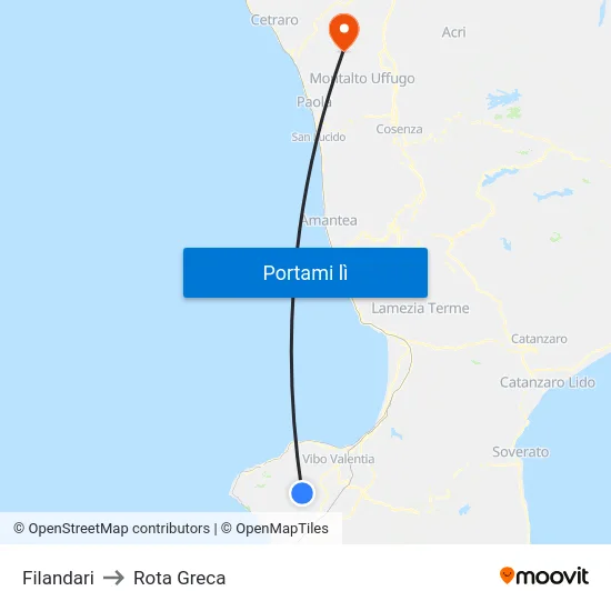 Filandari to Rota Greca map