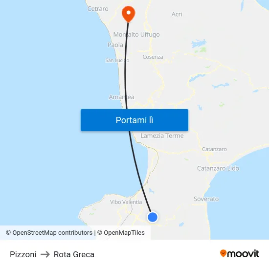 Pizzoni to Rota Greca map