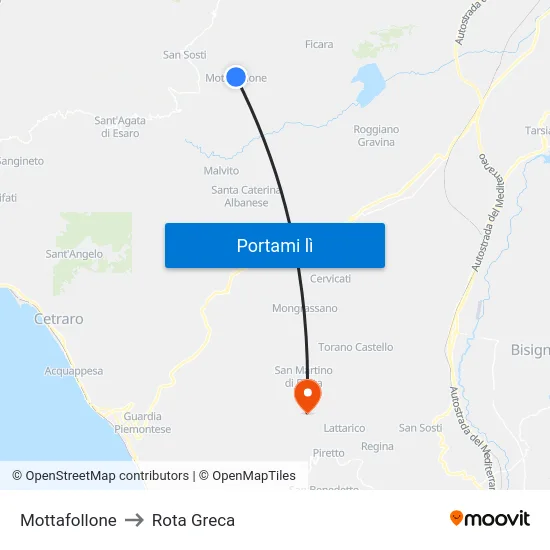 Mottafollone to Rota Greca map