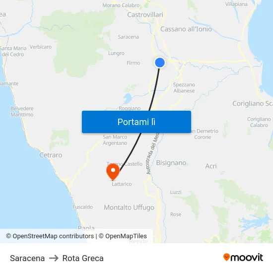 Saracena to Rota Greca map