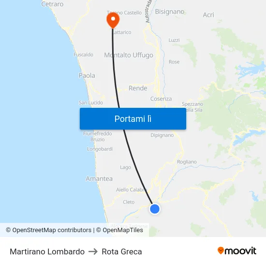 Martirano Lombardo to Rota Greca map