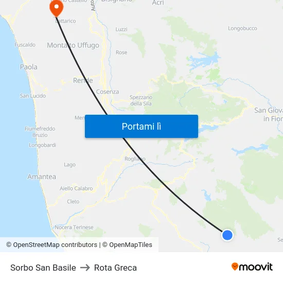 Sorbo San Basile to Rota Greca map