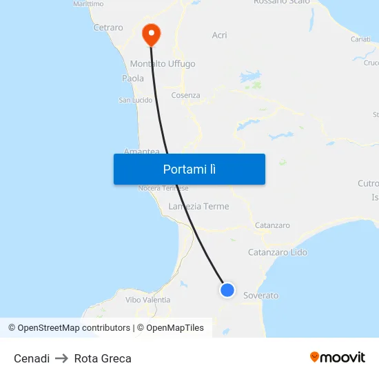 Cenadi to Rota Greca map