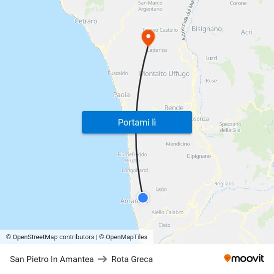 San Pietro In Amantea to Rota Greca map
