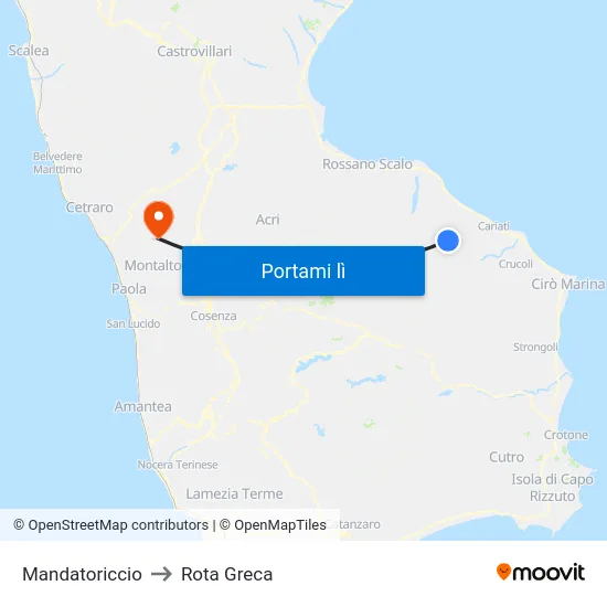Mandatoriccio to Rota Greca map