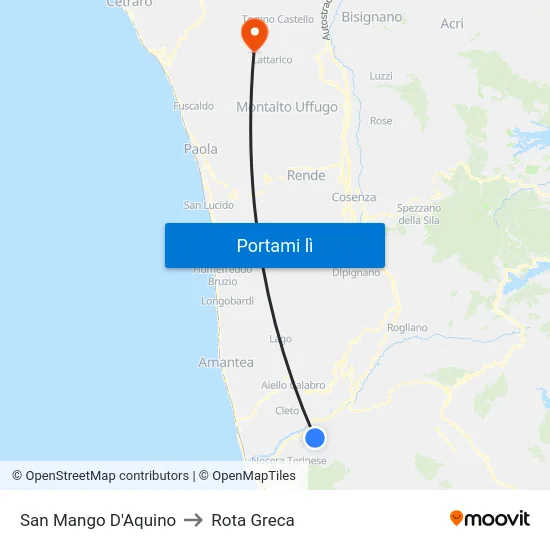San Mango D'Aquino to Rota Greca map