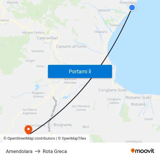 Amendolara to Rota Greca map