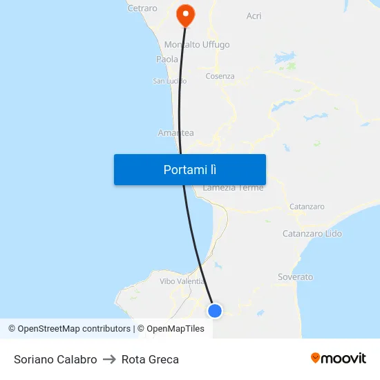 Soriano Calabro to Rota Greca map