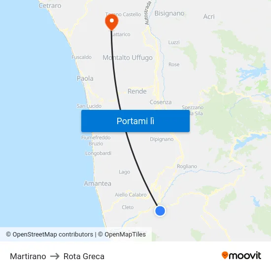 Martirano to Rota Greca map