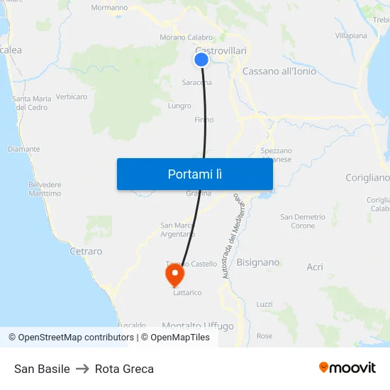 San Basile to Rota Greca map