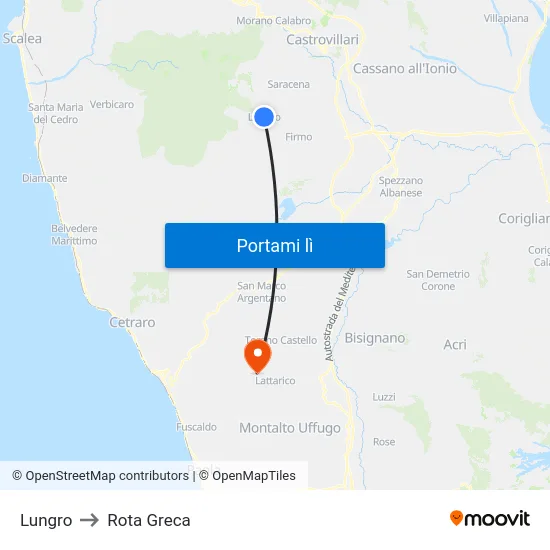 Lungro to Rota Greca map