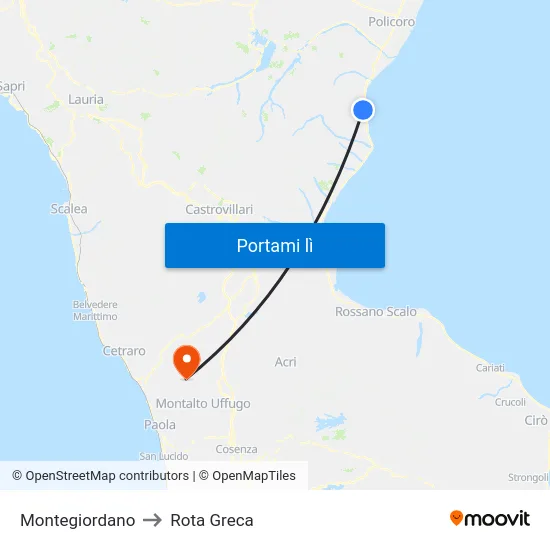 Montegiordano to Rota Greca map