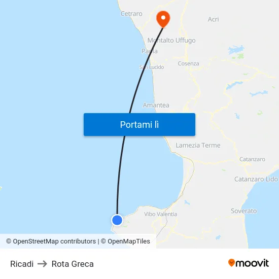 Ricadi to Rota Greca map