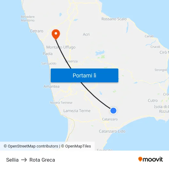 Sellia to Rota Greca map