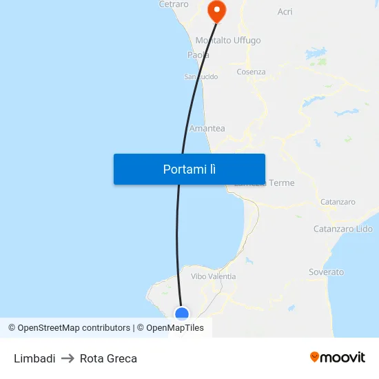 Limbadi to Rota Greca map