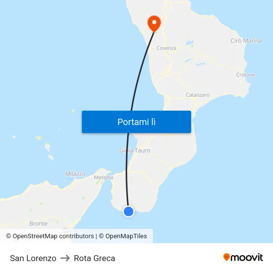 San Lorenzo to Rota Greca map