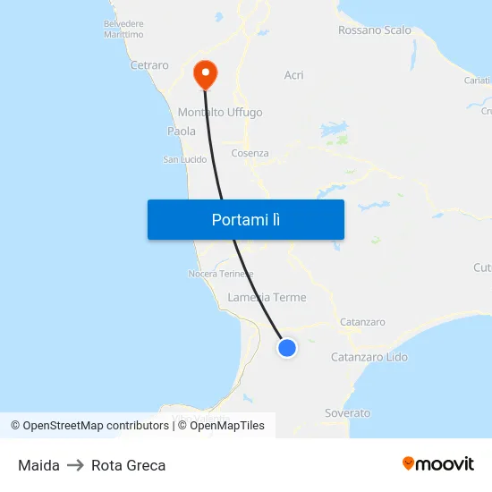 Maida to Rota Greca map