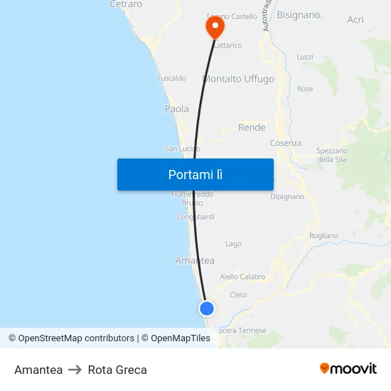 Amantea to Rota Greca map