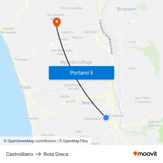 Castrolibero to Rota Greca map
