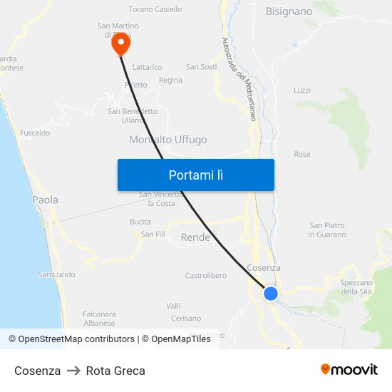 Cosenza to Rota Greca map