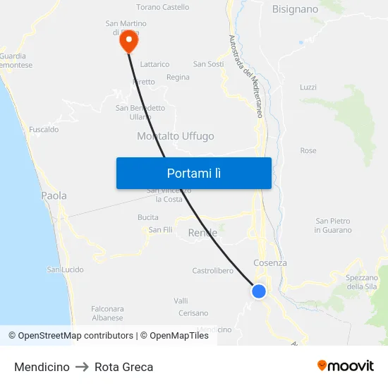 Mendicino to Rota Greca map