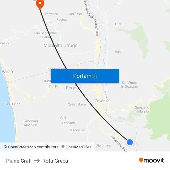 Piane Crati to Rota Greca map