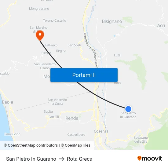 San Pietro In Guarano to Rota Greca map
