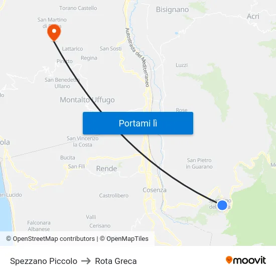 Spezzano Piccolo to Rota Greca map