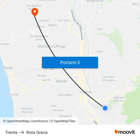 Trenta to Rota Greca map