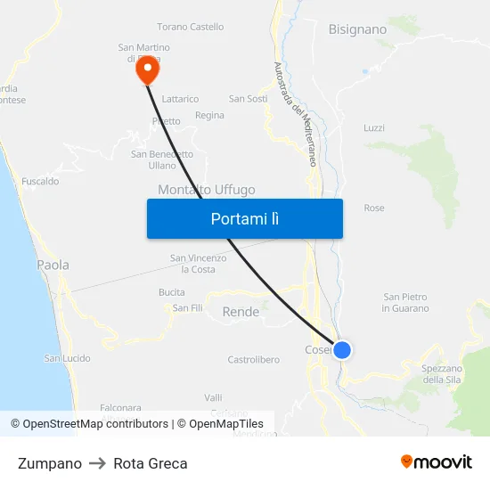 Zumpano to Rota Greca map