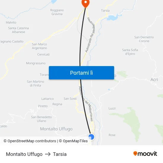 Montalto Uffugo to Tarsia map