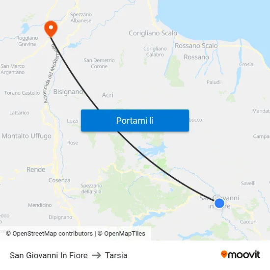 San Giovanni In Fiore to Tarsia map