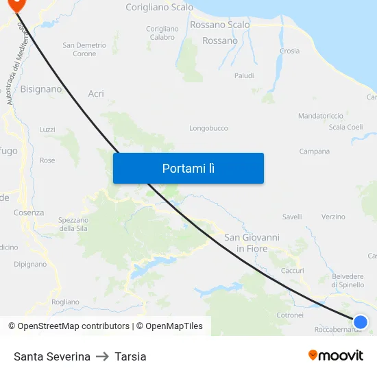 Santa Severina to Tarsia map