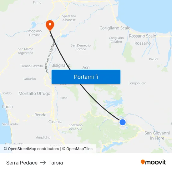 Serra Pedace to Tarsia map