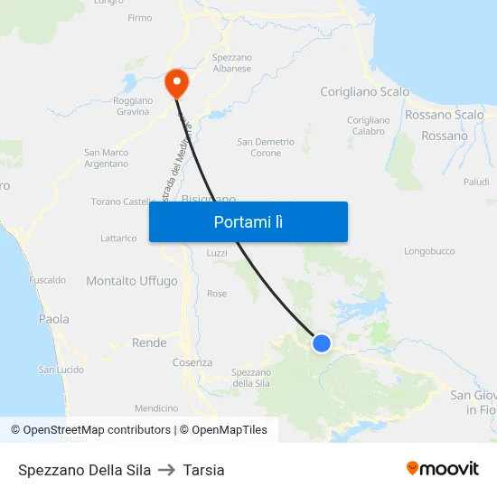 Spezzano Della Sila to Tarsia map