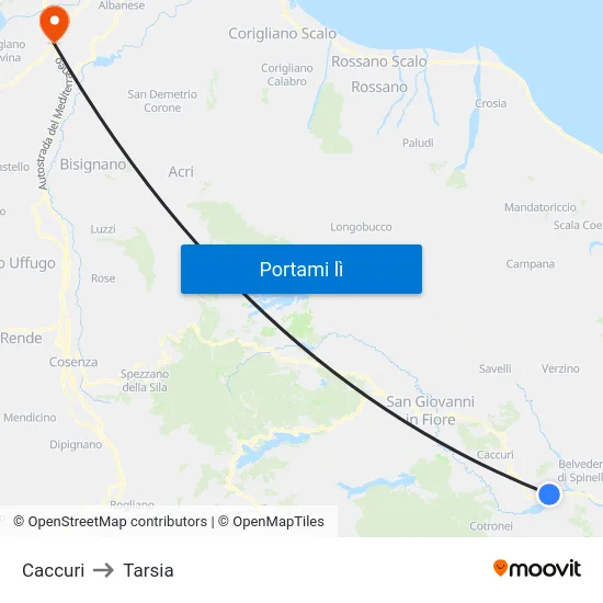 Caccuri to Tarsia map