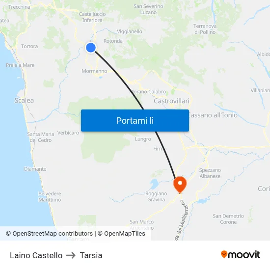 Laino Castello to Tarsia map