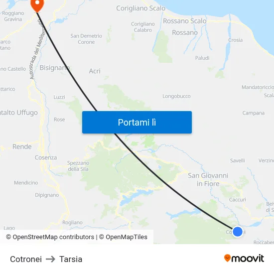 Cotronei to Tarsia map