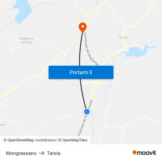 Mongrassano to Tarsia map