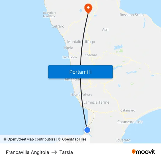 Francavilla Angitola to Tarsia map