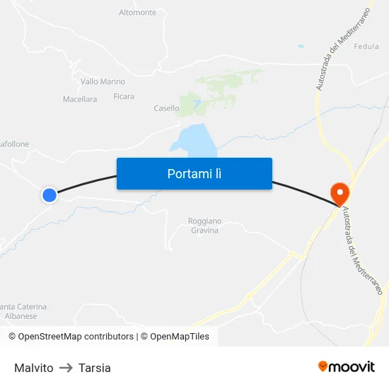 Malvito to Tarsia map