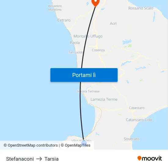 Stefanaconi to Tarsia map