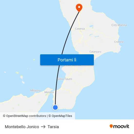 Montebello Jonico to Tarsia map