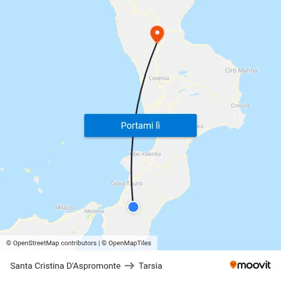 Santa Cristina D'Aspromonte to Tarsia map