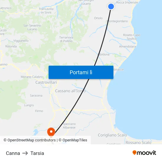 Canna to Tarsia map
