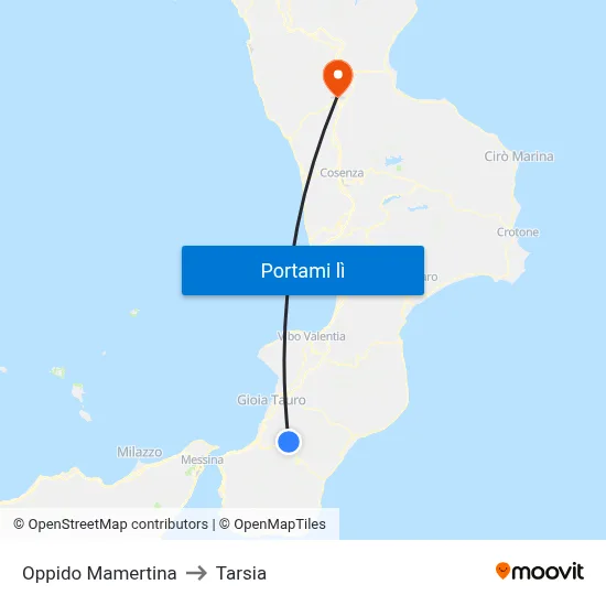 Oppido Mamertina to Tarsia map