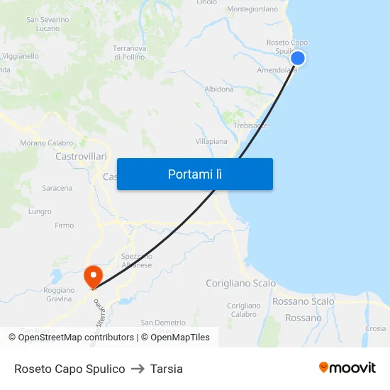 Roseto Capo Spulico to Tarsia map