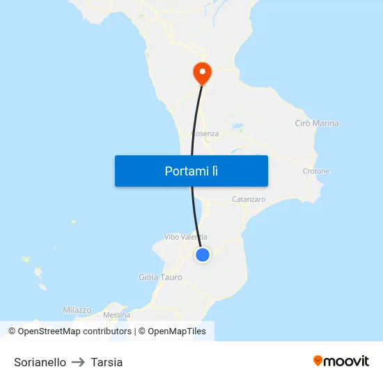 Sorianello to Tarsia map