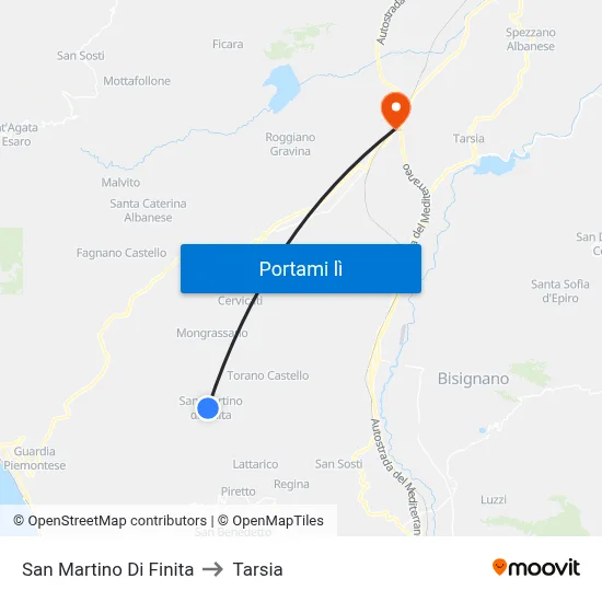San Martino Di Finita to Tarsia map