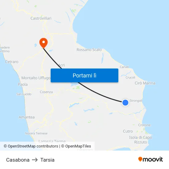 Casabona to Tarsia map